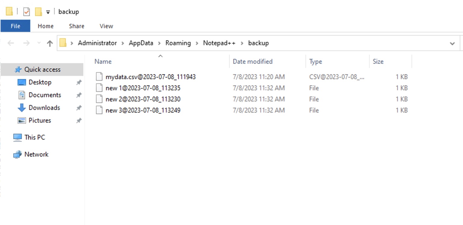 Notepad++ Temp file backup files